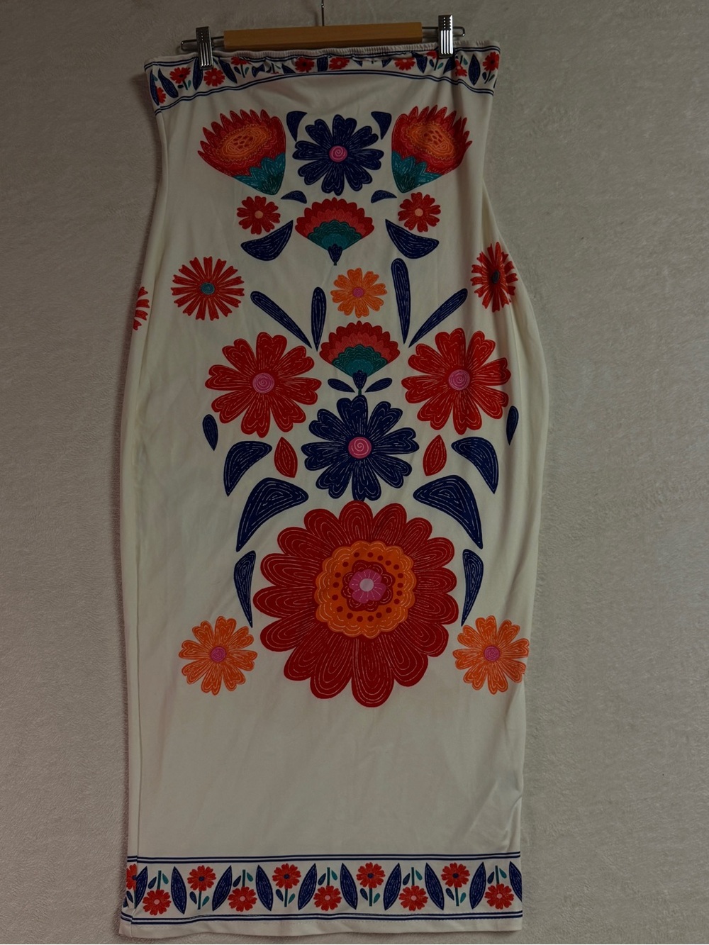 SHEIN White Midi Dress with Red, Blue and Orange Floral Print